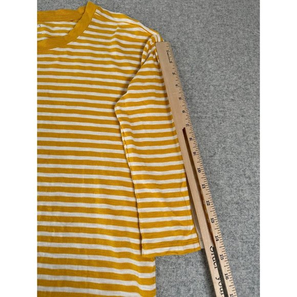Talbots Small Womens Top Yellow White 3/4 Sleeve Striped Cotton Round Neck - Picture 5 of 12
